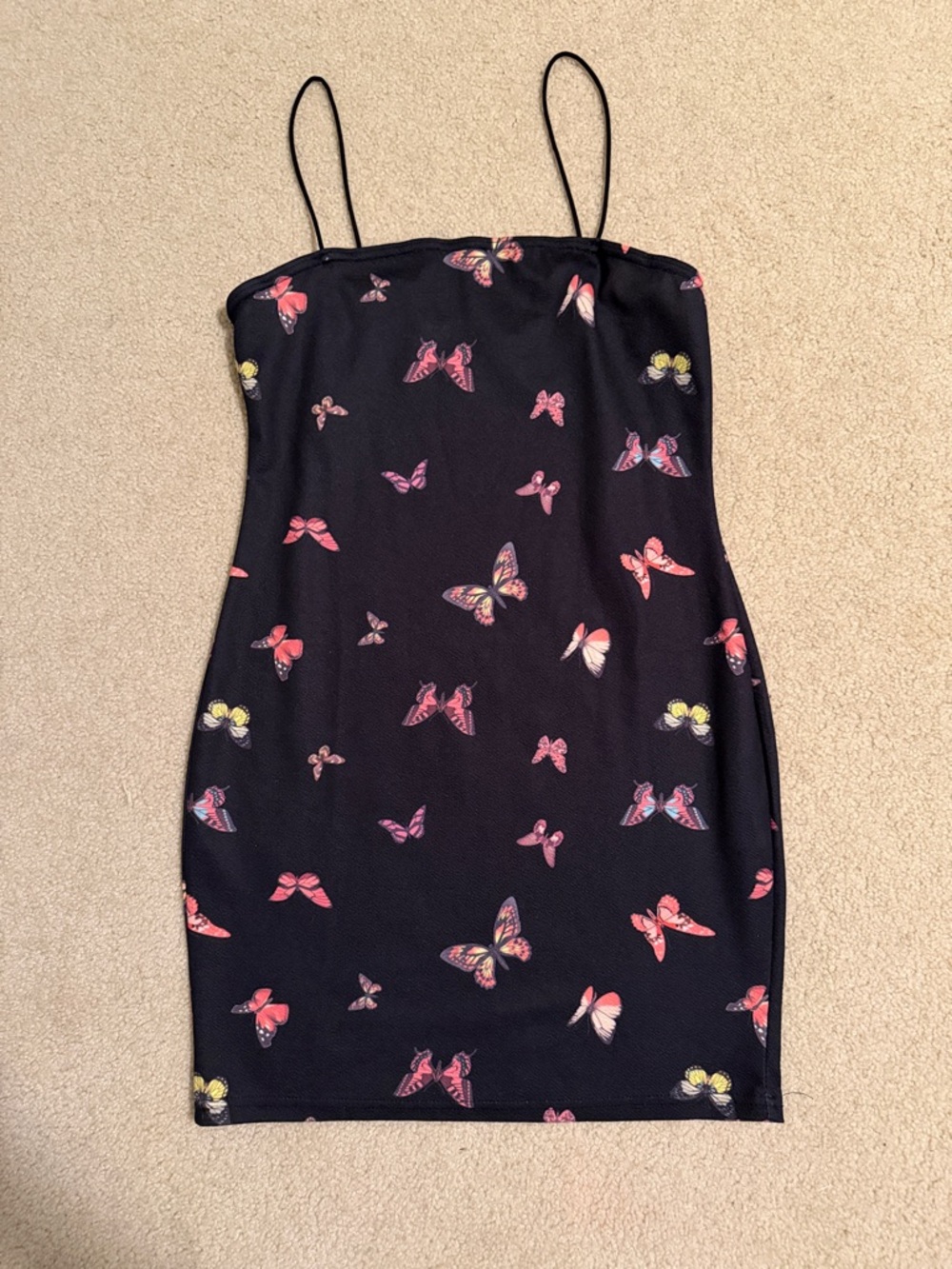 Women’s Black Butterfly Print Slip Dress